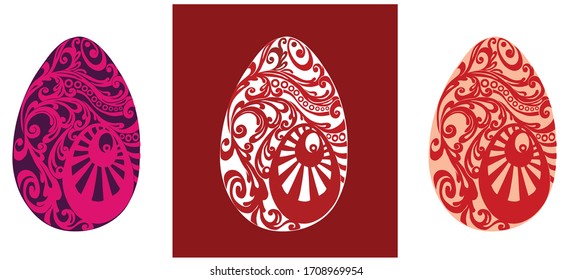 aEaster eggs with red and pink oriental ornaments. Vectors