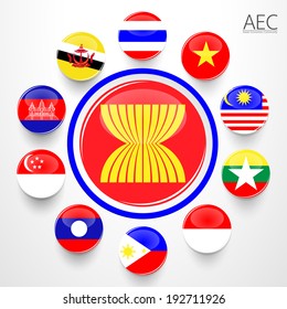 AEC, Asean Economic Community flag symbols. Vector illustration