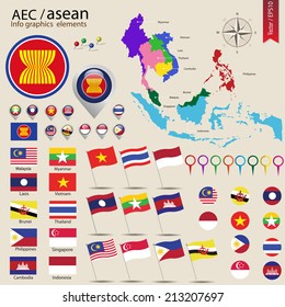 AEC info graphic elements, Comunidade Económica ASEAN, ilustração vetorial