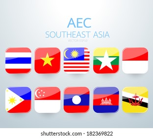 AEC Southeast Asia Flag Icon, Vector Illustration
