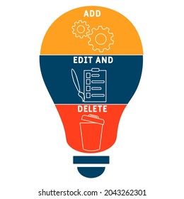 AED - Add, Edit and Delete acronym. business concept background.  vector illustration concept with keywords and icons. lettering illustration with icons for web banner, flyer, landing 