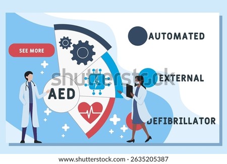 AED - automated external defibrillator acronym. medical concept background. vector illustration concept with keywords and icons. lettering illustration with icons for web banner, flyer, landing