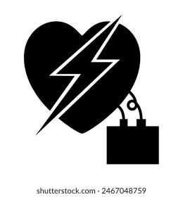 AED Automated External Defibrillator Black Icon,Vector Illustration, Isolate On White Background Label. EPS10