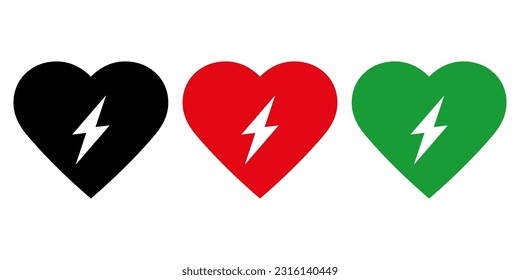 AED automated external defibrillator icon symbol with heart and flash