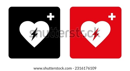 AED automated external defibrillator icon symbol with heart and flash