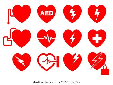 AED Automated External Defibrillator Set Symbol Sign, Vector Illustration, Isolate On White Background Label .EPS10