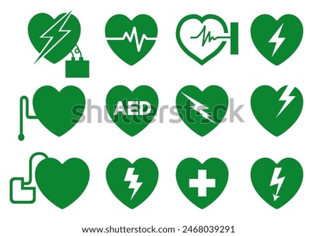 AED Automated External Defibrillator Set Symbol Sign, Vector Illustration, Isolate On White Background Label .EPS10