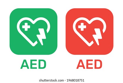 AED, automated external defibrillator sign in red and green color.