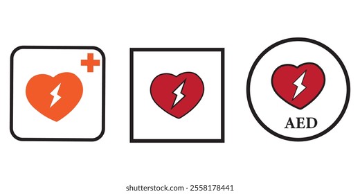 AED, automated external defibrillator AED sign with heart. AED vector icon. Emergency design eps 10