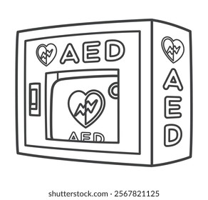 AED box. Automated external defibrillator. Medical device. Vector illustration.