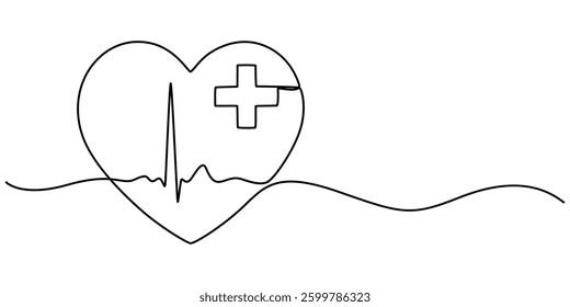 AED emergency continuous one line drawing, Medical And Healthcare Icon, Doodle First Aid, AED,automated external defibrillator aed sign with heart and electricity symbol flat vector icon. outline.