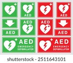 AED emergency defibrillator icon sign symbol. First aid Automated external defibrillator. Vector illustarion. Isolated on white background.