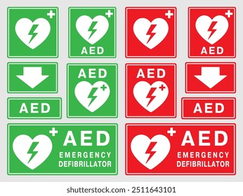 Symbol für AED-Notdefibrillator. Erste Hilfe Automatisierter externer Defibrillator. Vektorgrafik. Einzeln auf weißem Hintergrund.