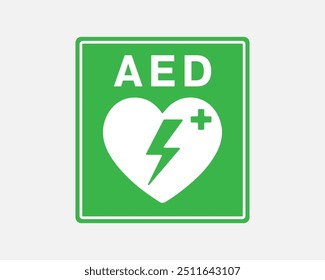 AED emergency defibrillator icon sign symbol. First aid Automated external defibrillator. Vector illustarion. Isolated on white background.
