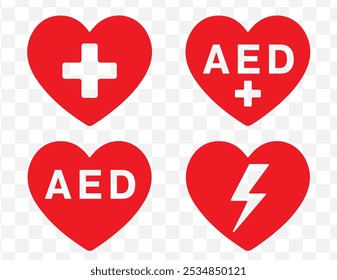 AED emergency defibrillator icon sign symbol. First aid Automated external defibrillator. Vector illustration. Isolated on white background.