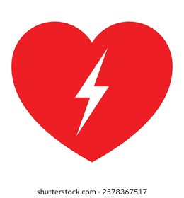 AED emergency defibrillator sign. First aid and CPR icon. Automated external defibrillator symbol for heart attack response. Red heart with lightning bolt. Vector illustration.