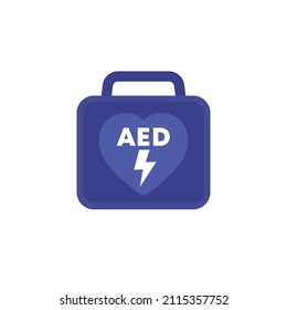 AED icon, automated external defibrillator, portable life-saving device vector