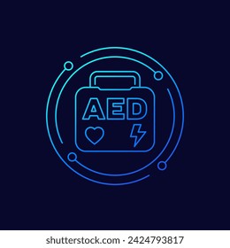 AED icon, automated external defibrillator bag, linear design