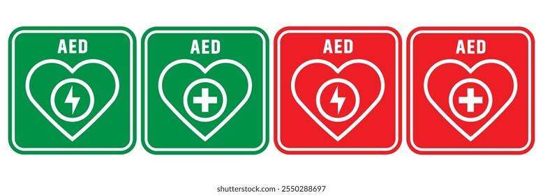 Ícone AED. Símbolo de sinal de ícone de desfibrilador de emergência AED. Desfibrilador externo automatizado de primeiros socorros.