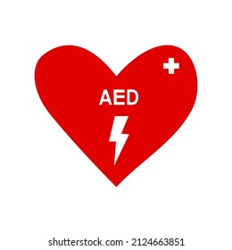AED-Symbol mit Herz auf weißem Hintergrund.