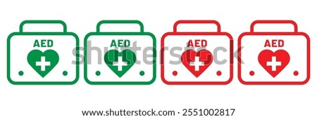 AED icon. aed icon. AED icon set. Hearts electricity sign, Emergency defibrillator sign or icon on isolated background.