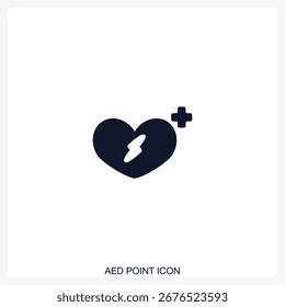 AED Point Icon ícone de vetor sólido com um design arrojado e mínimo. Adequado para apresentações, sites, aplicativos, infográficos e vários projetos digitais ou de impressão.
