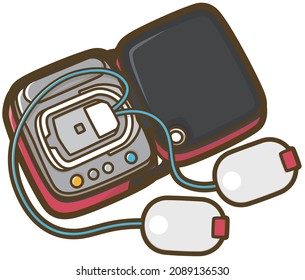 Inicio de AED. Desfibrilador externo automatizado. Ilustración vectorial.