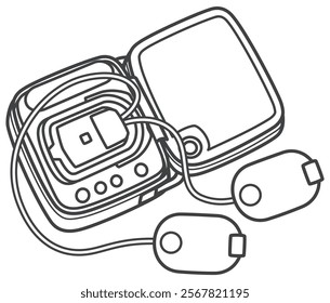 AED start. Automated external defibrillator. Medical device. Vector illustration.