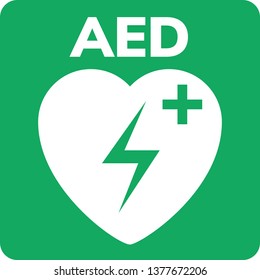 AED symbol icon. Heart first aid defibrillator sign. Automated external device for heart attack logo.