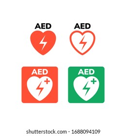 AED symbol icon. Heart first aid defibrillator sign. Automated external device for heart attack logo