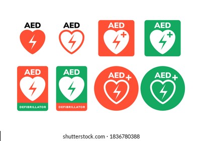 AED symbol icon. Heart first aid defibrillator sign. Automated external device for heart attack logo