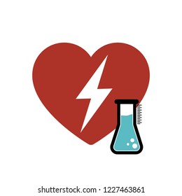 AED symbol. Red automated external defibrillator and test tube icon vector