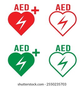 Ícone de vetor AED. Ícone do desfibrilador de emergência AED.  Estação de kit de saco médico no interior para reanimação. ilustração vetorial no fundo isolado eps 10.