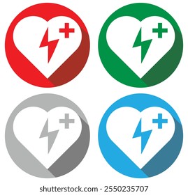 Icono de Vector AED. Icono de desfibrilador de emergencia AED.  Estación médica del kit del bolso dentro para la reanimación. Ilustración vectorial en fondo aislado eps 10.