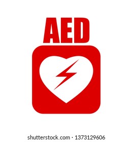 AED,automated external defibrillator / aed sign with heart and electricity symbol flat vector icon - Vector illustration
