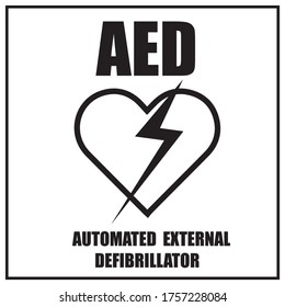 AED,automated external defibrillator / aed sign with heart and electricity symbol flat vector icon