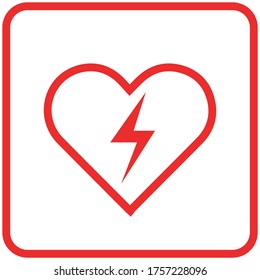 AED,automated external defibrillator / aed sign with heart and electricity symbol flat vector icon