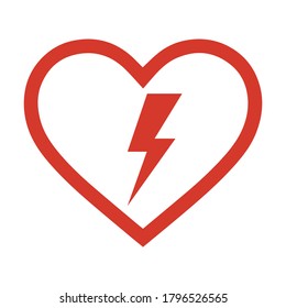 AED, desfibrilador externo automatizado / signo de aed con símbolo de corazón y electricidad icono de vector plano