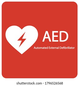 AED,automated external defibrillator / aed sign with heart and electricity symbol flat vector icon