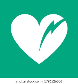AED,automated external defibrillator / aed sign with heart and electricity symbol flat vector icon