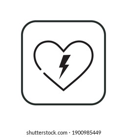 AED,automated external defibrillator  aed sign with heart and electricity symbol flat vector icon