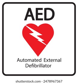 AED, desfibrilador externo automático aed signo con corazón y Vector eléctrico icono de icono plano	

