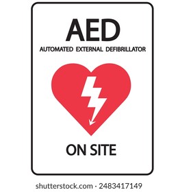 AED, desfibrilador externo automático aed signo con corazón y Vector eléctrico icono de icono plano	
