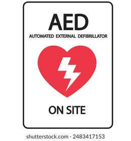 AED,automated external defibrillator  aed sign with heart and electricity symbol flat vector icon	
