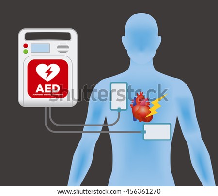 AED(Automated External Defibrillator) and human body, main machine and electrode pads