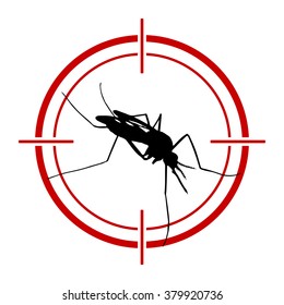 Aedes Aegypti mosquito with red target. Vector aedes aegypti flying mosquito. Vector mosquito. Aegypti mosquito with target. Aegypti mosquito silhouette.