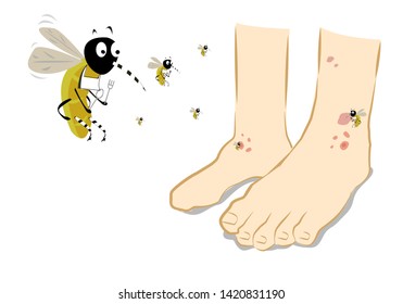 An aedes mosquito holds a spoon and fork as if it is in a restaurant ready to bite its human victim. Editable Clip Art.