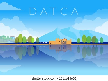 Aegean Datca Concept Poster. Vectoral Flat Style Illustration 