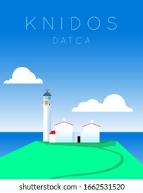 Aegean - Datca Knidos Ligthouse Poster. Flat Design Vectoral Illustration.