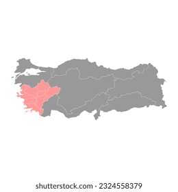 Aegean region map, administrative divisions of Turkey. Vector illustration.